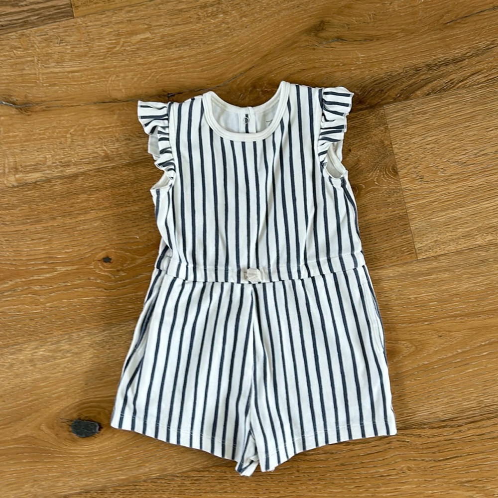 Pehr 12-24mo blue pin striped romper